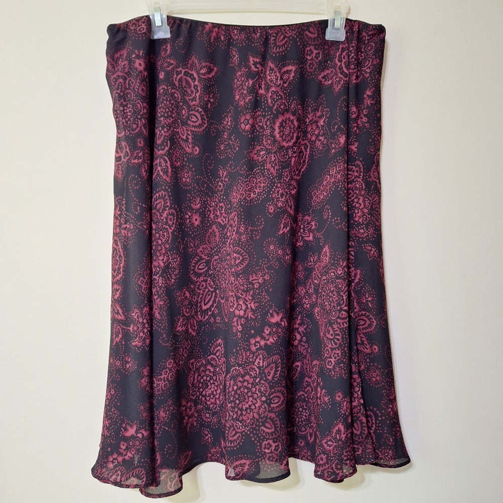 Vintage Sears Black & Red Floral Paisley A-Line Skirt - Petite 14P - Picture 2 of 6